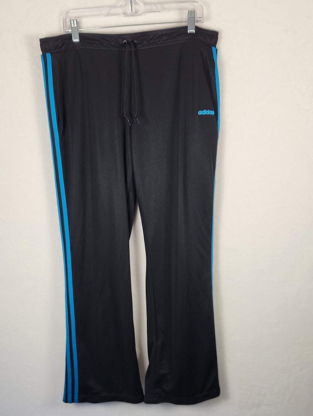 adidas Black Track Pants with Bright Teal Blue Side Stripes Men's Size XL